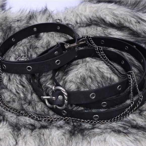 Medieval Faux Leather Pirate Belt with Metal Chain Adjustable Women Dress main image 5